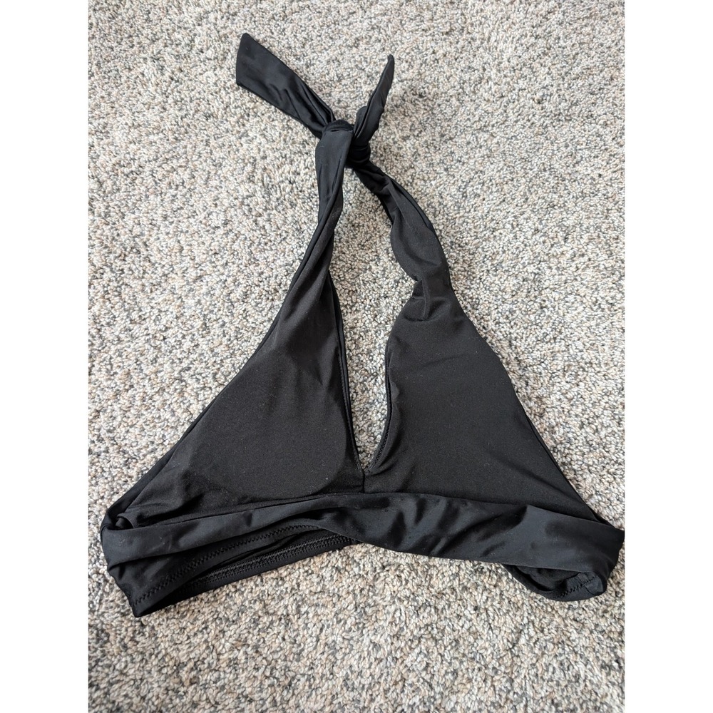 Aerie Real Good Black Halter Wrap Bikini Top‎ Size XS Solid V-Neck Swimwear